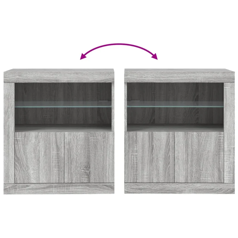Buffet bahut commode armoire meuble de rangement organisateur cuisine salle de séjour salon avec lumières LED sonoma 60,5 x 37 x 67 cm gris 02_0030079