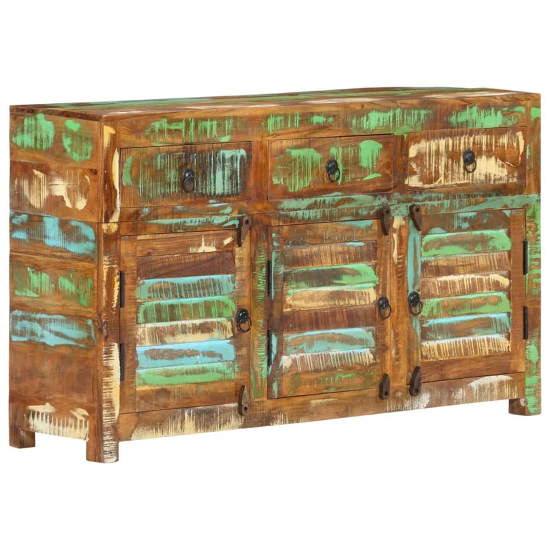 Buffet bahut commode armoire meuble de rangement organisateur cuisine salle de séjour salon 110 x 30 x 65 cm bois massif de récupération marron 02_0029511