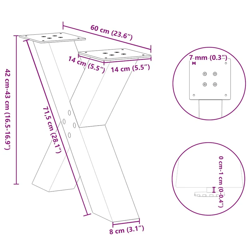 Lot de 2 pieds de table basse en forme de X 60 x 42 cm design moderne finition épurée en acier blanc 02_0057233