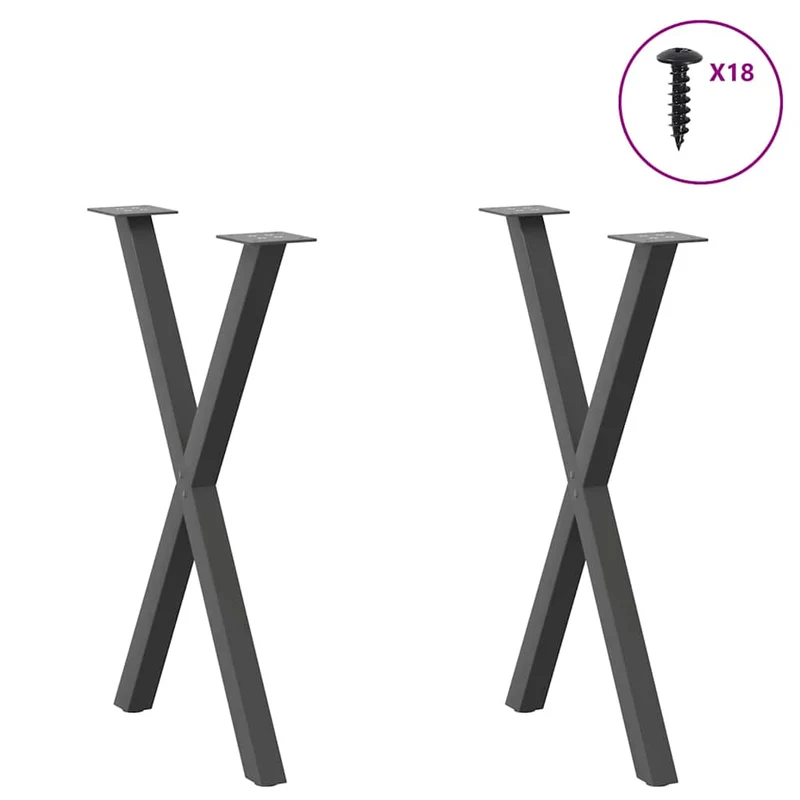 Lot de 2 pieds de table à manger en X 57 x 72 cm robustes et réglables style moderne en acier anthracite 02_0057187