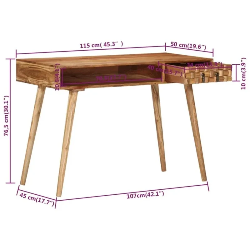 Bureau table poste de travail meuble d'ordinateur informatique étude 115 x 50 x 76 cm bois d'acacia massif brun 02_0023373