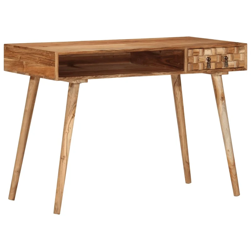 Bureau table poste de travail meuble d'ordinateur informatique étude 115 x 50 x 76 cm bois d'acacia massif brun 02_0023373
