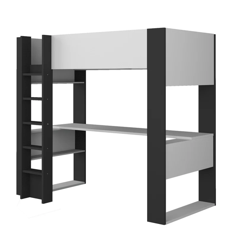 Cameretta con letto a soppalco e scrivania sottostante colore bianco e antracite
