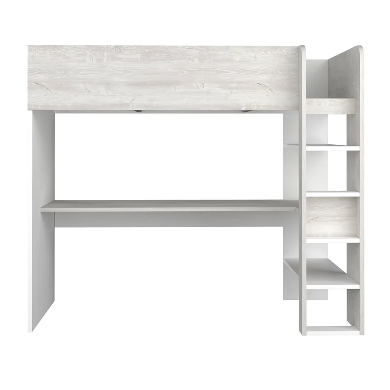 Cameretta con letto a soppalco e scrivania sottostante colore bianco e bianco consumato