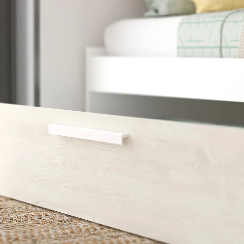 Cameretta a ponte con letto estraibile e armadio colore bianco consumato e bianco