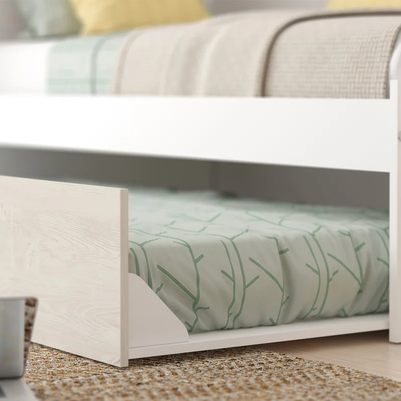 Cameretta a ponte con letto estraibile e armadio colore bianco consumato e bianco
