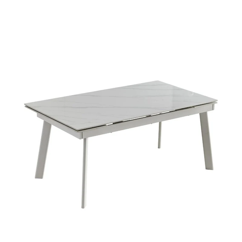 Tavolo allungabile in ceramica colore bianco puro e gambe metallo bianco 160x90 cm - Presena