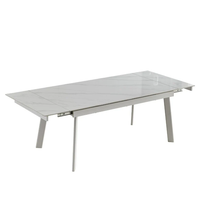 Tavolo allungabile in ceramica colore bianco puro e gambe metallo bianco 160x90 cm - Presena