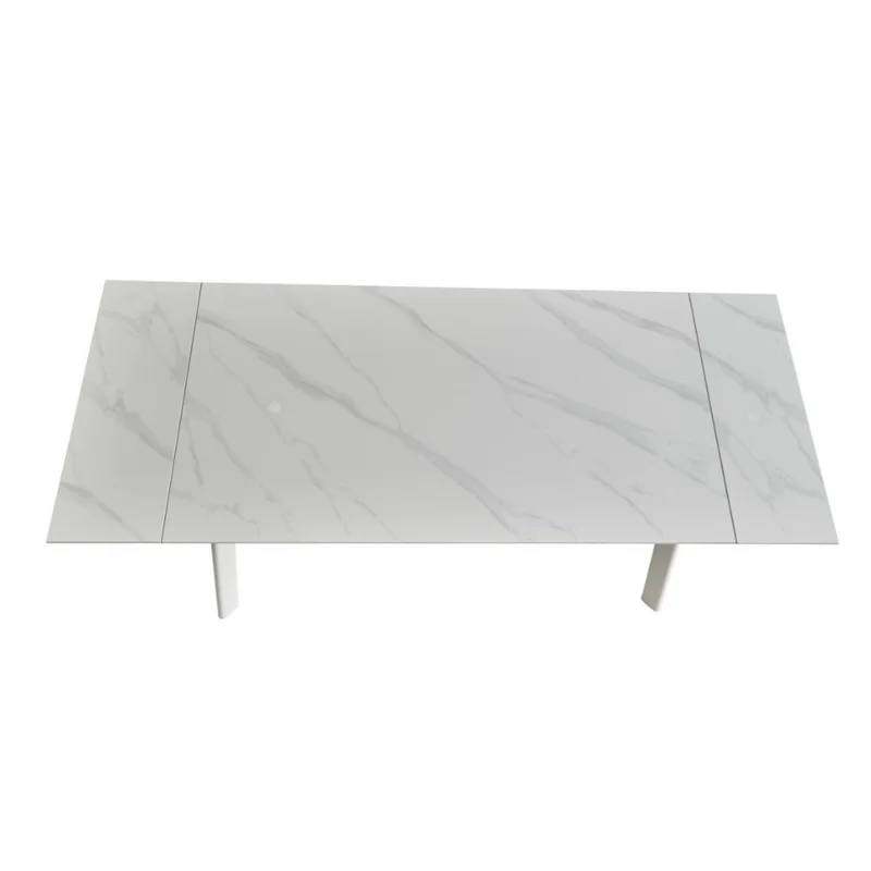 Tavolo allungabile in ceramica colore bianco puro e gambe metallo bianco 160x90 cm - Presena
