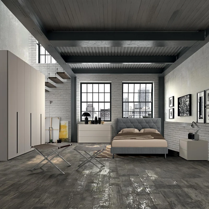 Camera da letto completa colore canapa frassinato con letto contenitore - Piera