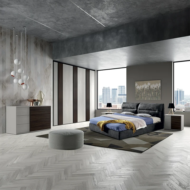 Camera da letto completa colore grigio frassinato con inserti noce scuro - Cecilia