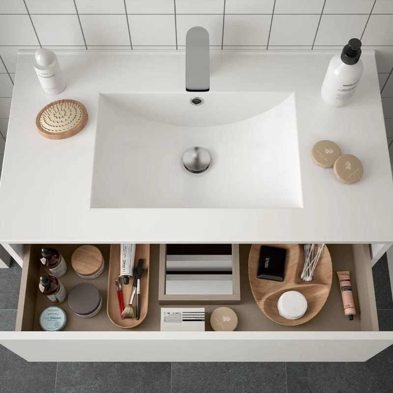 Mobile bagno sospeso 100 cm Iridesa in legno colore bianco laccato lucido con lavabo