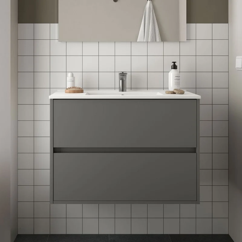Mobile bagno sospeso colore grigio opaco con lavabo 81 cm - Iridesa