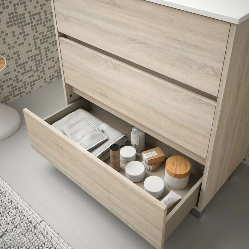 Mobile bagno a terra colore rovere caledonia con lavabo porcellana 101 cm - Zenith