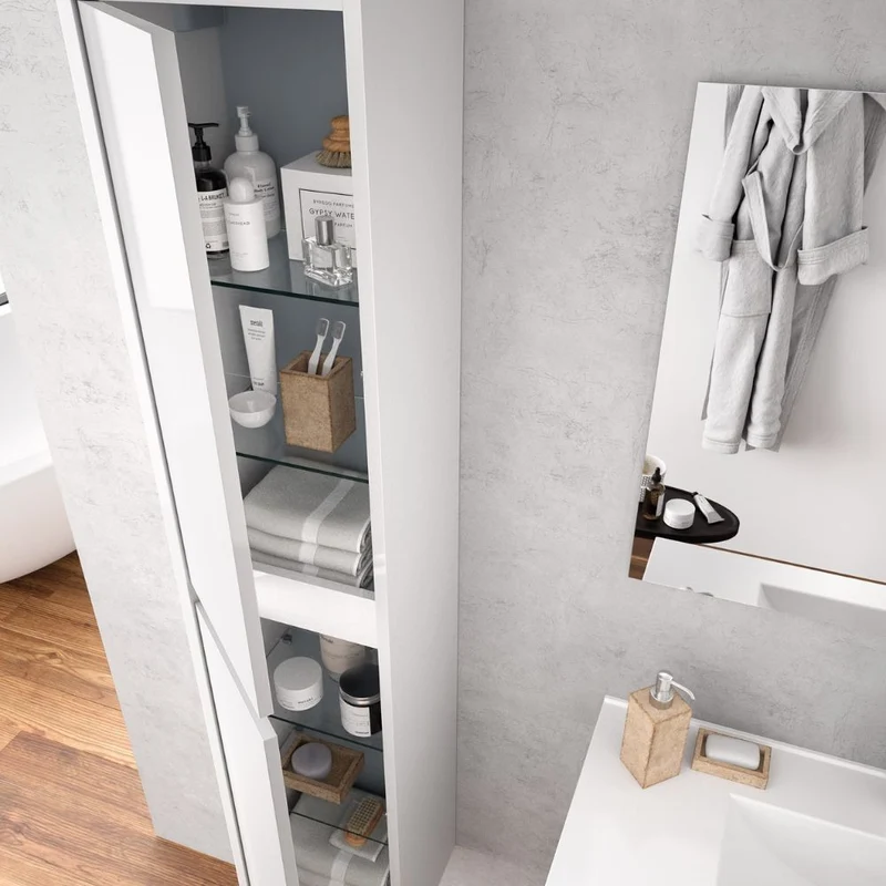 Colonna bagno sospesa colore bianco laccato con 2 ante 140H cm - Jorge