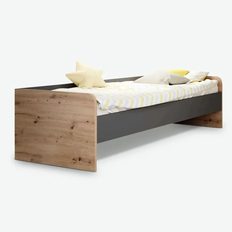 Letto singolo con struttura in legno colore rovere e antracite - Gap System