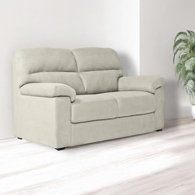 Divano 2 posti con piedini quadrati rivestito in tessuto colore beige - Alenda