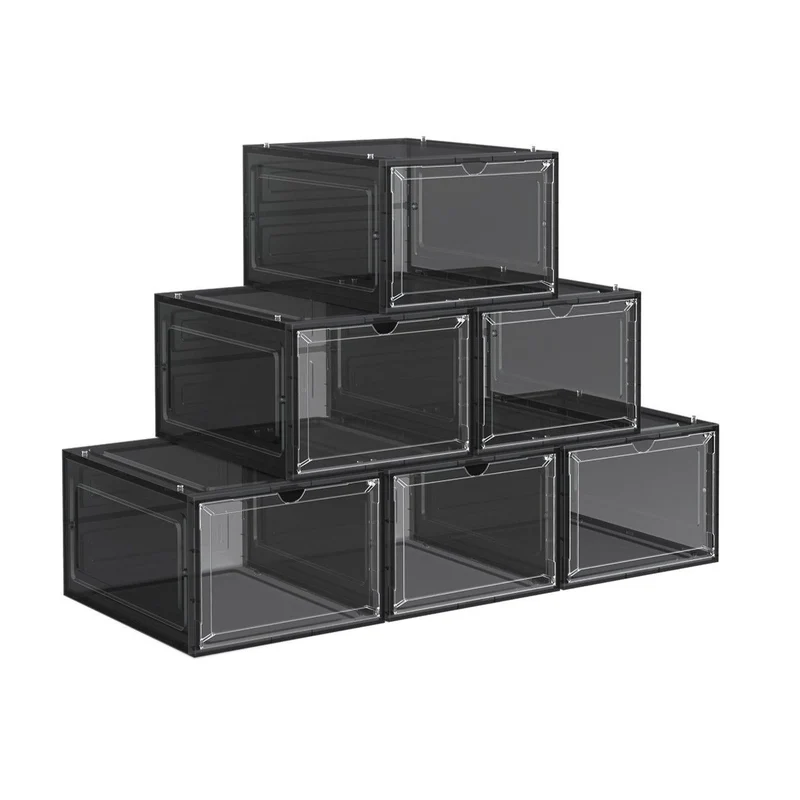 Boîtes à chaussures lot de 6 organisateurs avec porte rangement de chaussure en plastique empilable assemblage facile 27 x 34 5 x 19 cm jusqu’à la pointure 46 noir 12_0003356