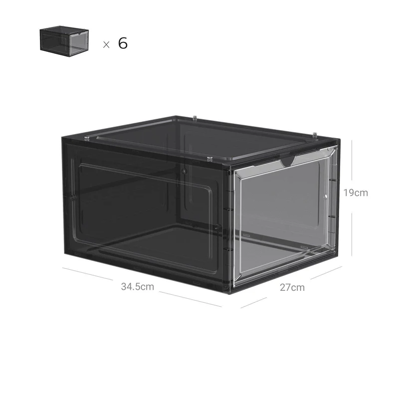 Boîtes à chaussures lot de 6 organisateurs avec porte rangement de chaussure en plastique empilable assemblage facile 27 x 34 5 x 19 cm jusqu’à la pointure 46 noir 12_0003356