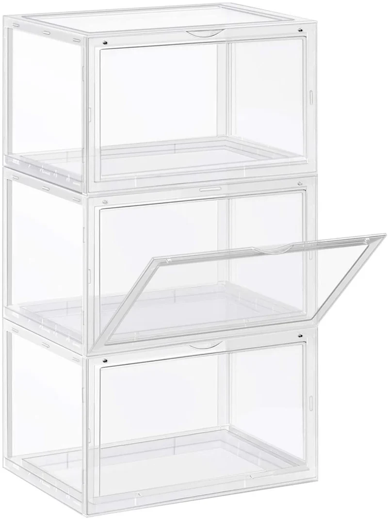 Boîtes à chaussures lot de 3 coffre de rangement jusqu’à 46 empilable avec porte en plastique pointure 36 x 28 x 22 cm transparent 12_0000749