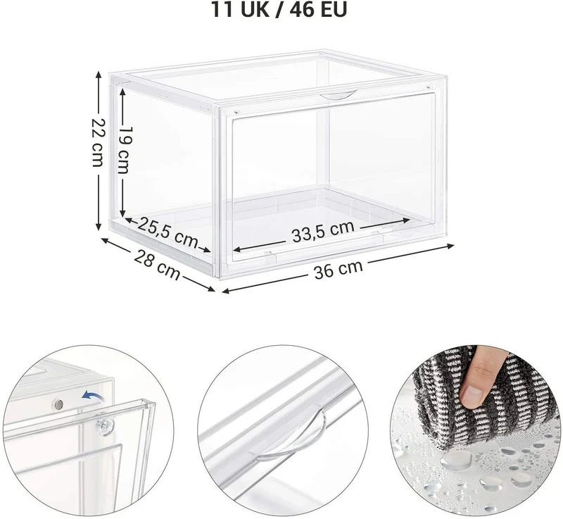 Boîtes à chaussures lot de 3 coffre de rangement jusqu’à 46 empilable avec porte en plastique pointure 36 x 28 x 22 cm transparent 12_0000749
