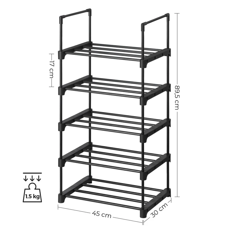 Étagères à chaussures à 5 niveaux lot de 2 porte-chaussures en métal empilable peu encombrant rangement de chaussures multifonctionnel pour entrée chambre salon noir 12_0002616