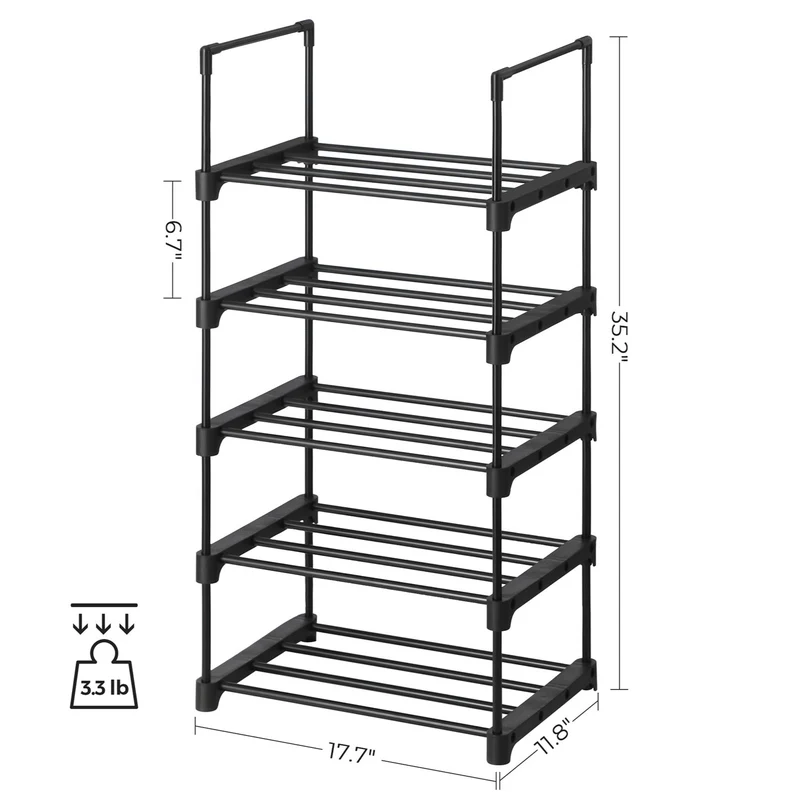 Étagères à chaussures à 5 niveaux lot de 2 porte-chaussures en métal empilable peu encombrant rangement de chaussures multifonctionnel pour entrée chambre salon noir 12_0002616