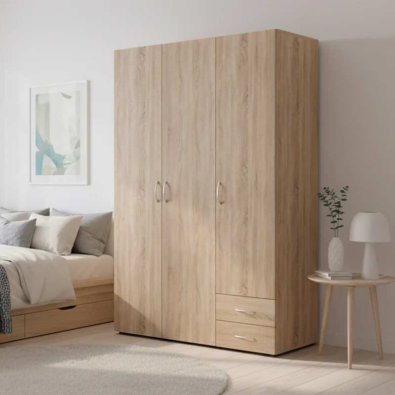 Armadio 120x177h cm in legno con tre ante e due cassetti colore rovere sonoma - Seba