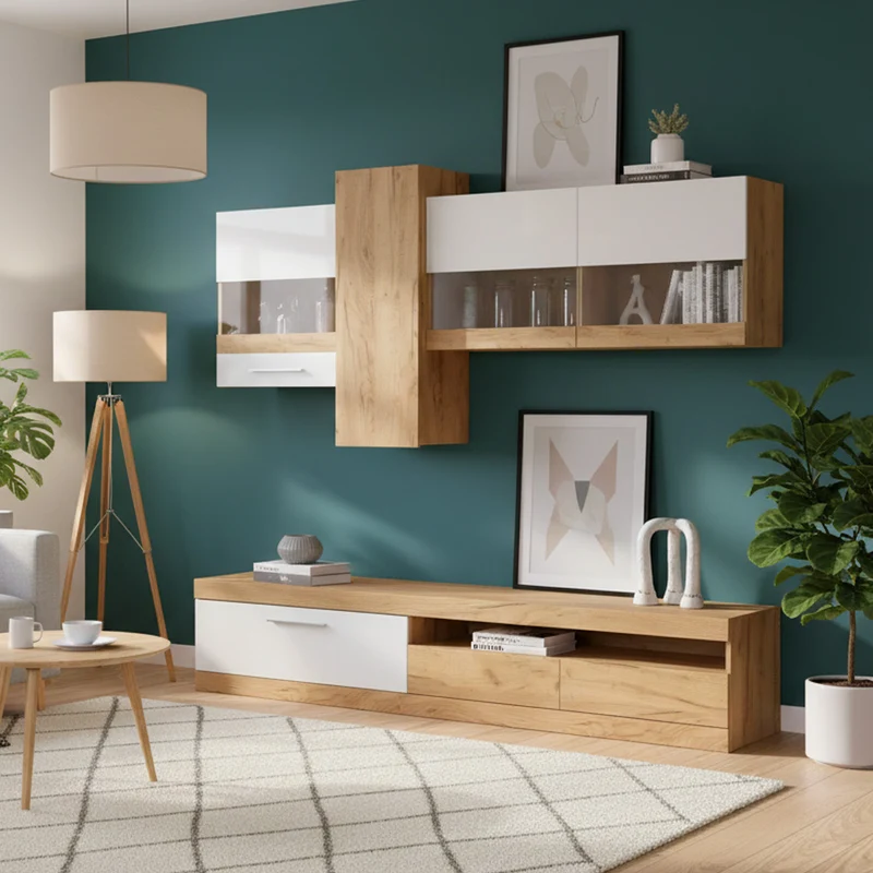 Parete attrezzata 235 cm stile moderno colore rovere e bianco - Tokio