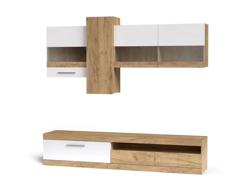 Parete attrezzata 235 cm stile moderno colore rovere e bianco - Tokio