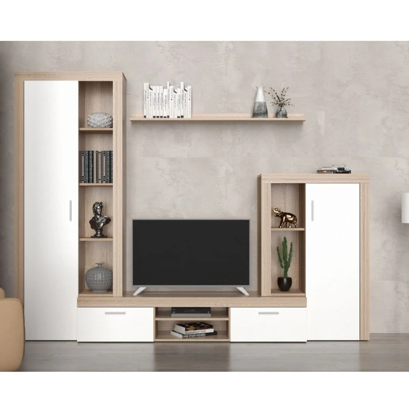 Parete attrezzata 263 cm in legno colore rovere sonoma e bianco - Nobel