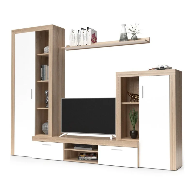 Parete attrezzata 263 cm in legno colore rovere sonoma e bianco - Nobel