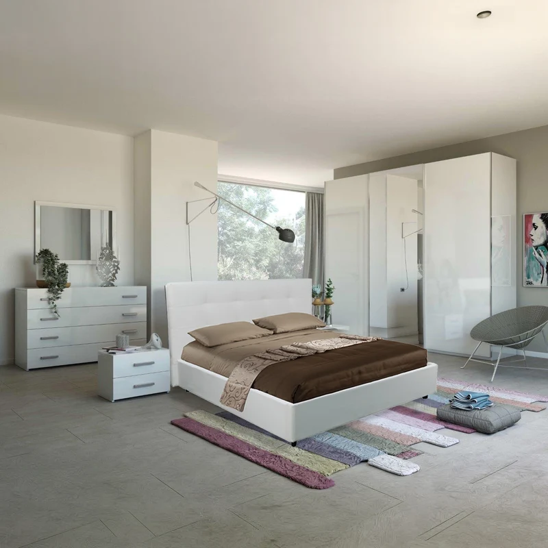 Camera da letto completa con armadio ante scorrevoli bianco laccato - Amara