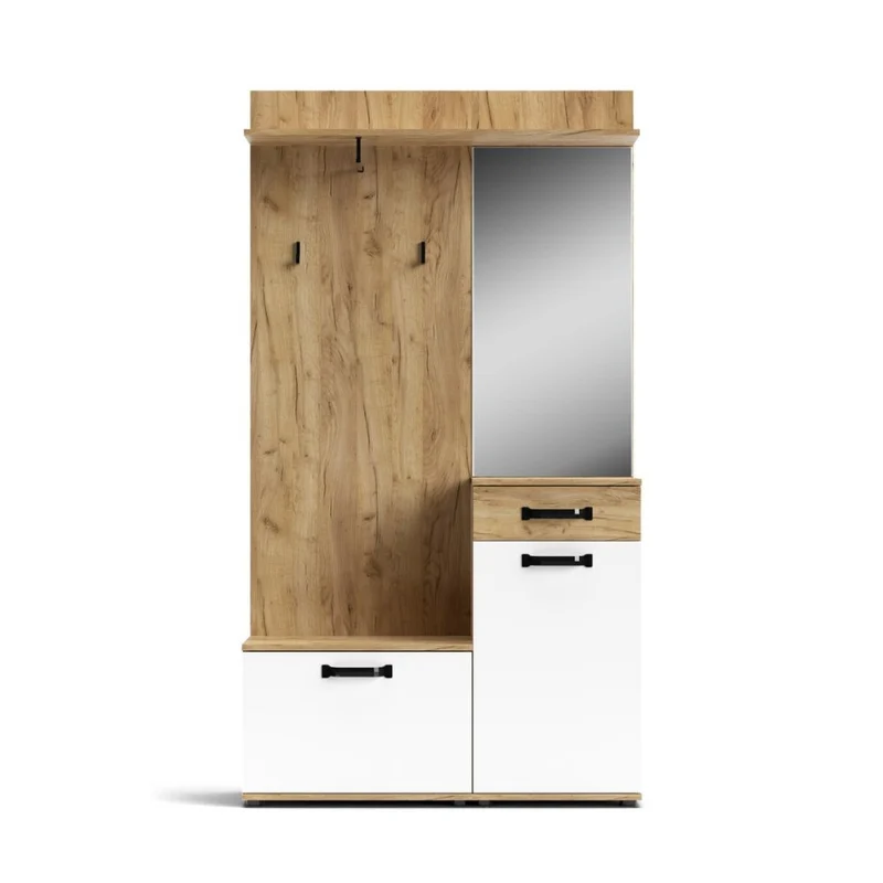 Mobile da ingresso 104 cm con scarpiera e specchio colore rovere e bianco - Mosso