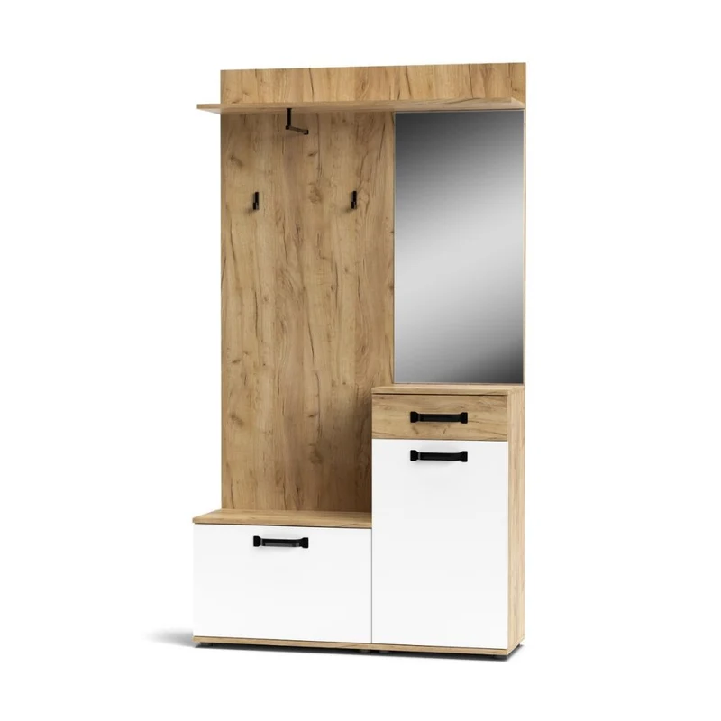 Mobile da ingresso 104 cm con scarpiera e specchio colore rovere e bianco - Mosso