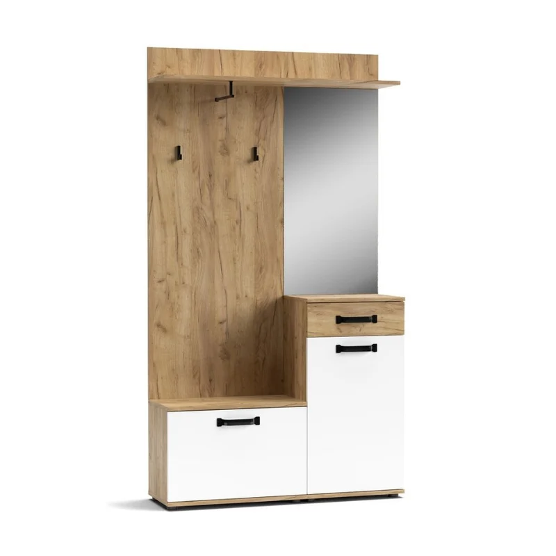 Mobile da ingresso 104 cm con scarpiera e specchio colore rovere e bianco - Mosso