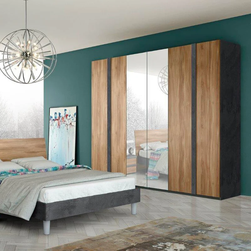 Camera da letto completa con armadio e letto colore noce dark - Borghese