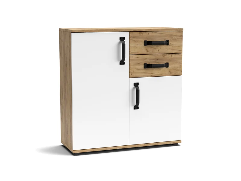 Credenza in legno con ante e cassetti colore rovere e bianco 80x83H cm - Mosso
