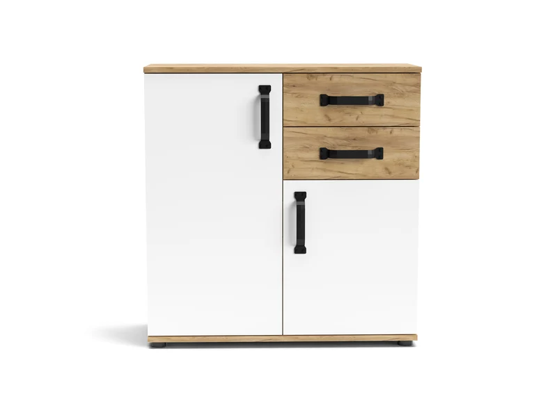 Credenza in legno con ante e cassetti colore rovere e bianco 80x83H cm - Mosso