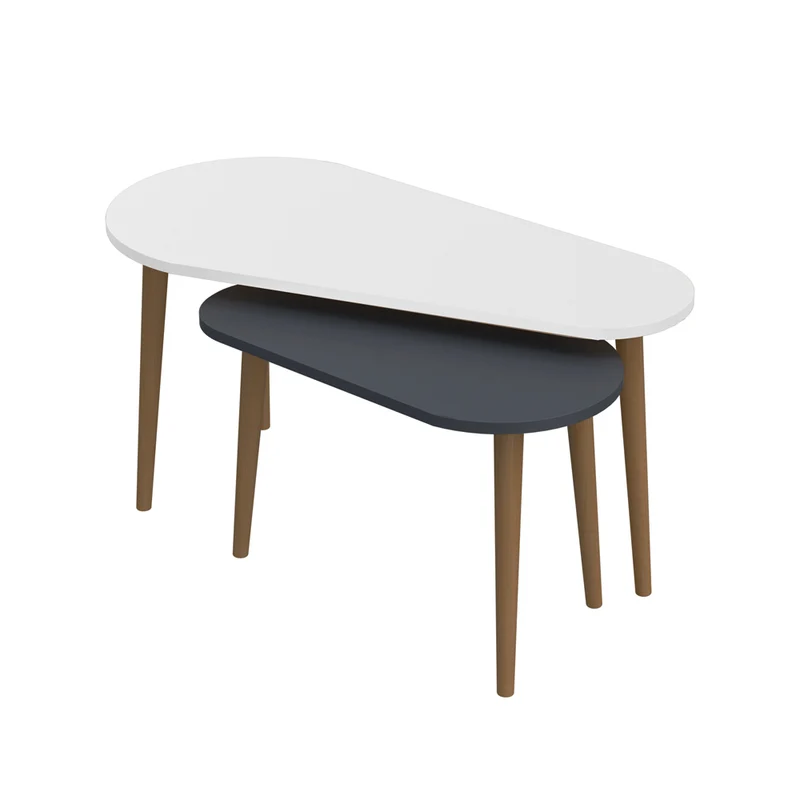 Set tavolini da salotto colore bianco e antracite con gambe in legno - Pear