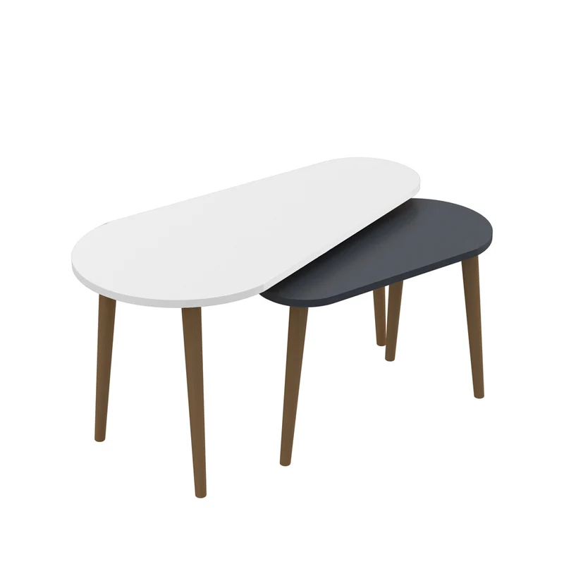 Set tavolini da salotto colore bianco e antracite con gambe in legno - Pear