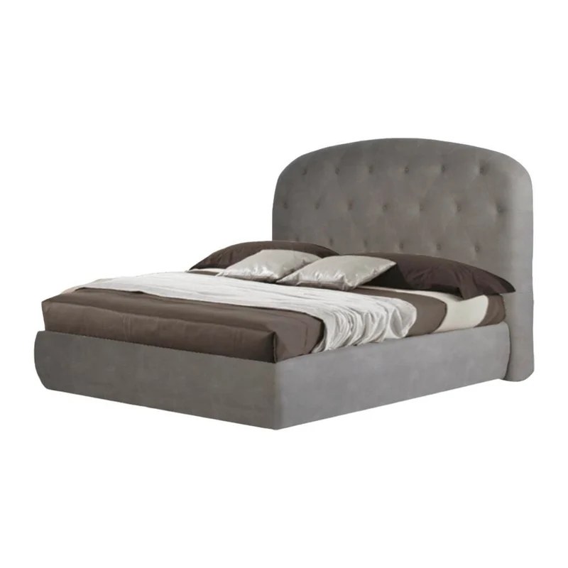 Letto matrimoniale con contenitore e testiera arrotondata colore grigio chiaro - Button