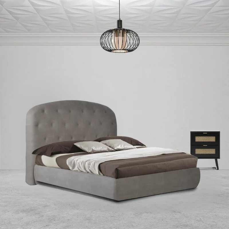 Letto matrimoniale con contenitore e testiera arrotondata colore grigio chiaro - Button
