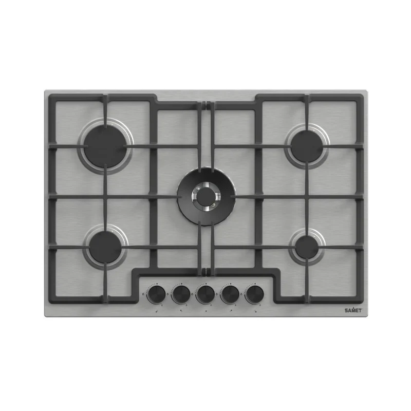 Piano cottura a gas 5 fuochi in acciaio inossidabile 75 cm colore inox - Samet Mercurio