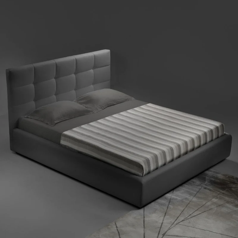 Letto matrimoniale con contenitore e testiera rivestito in ecopelle colore grigio - Napoli