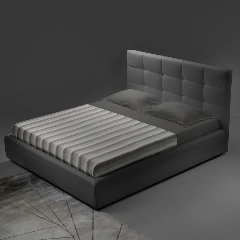 Letto matrimoniale con contenitore e testiera rivestito in ecopelle colore grigio - Napoli