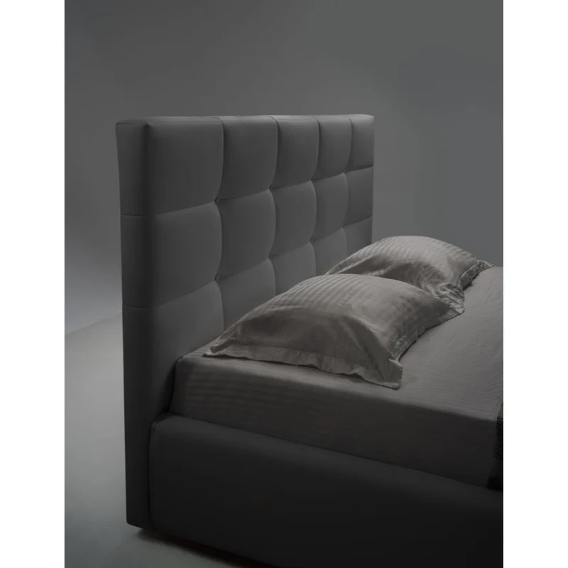 Letto matrimoniale con contenitore e testiera rivestito in ecopelle colore grigio - Napoli