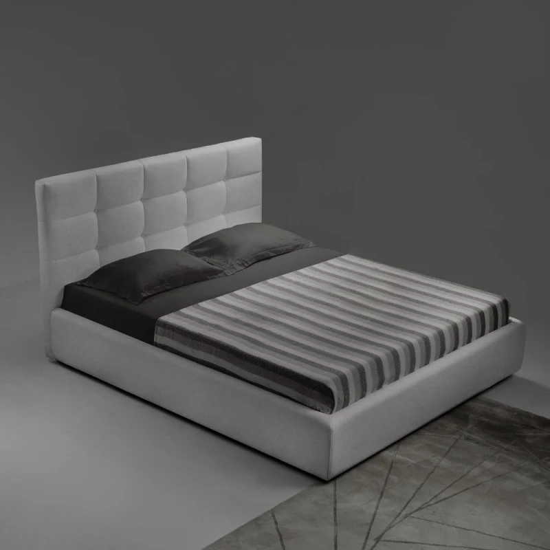 Letto matrimoniale con contenitore e testiera rivestito in tessuto colore grigio - Napoli