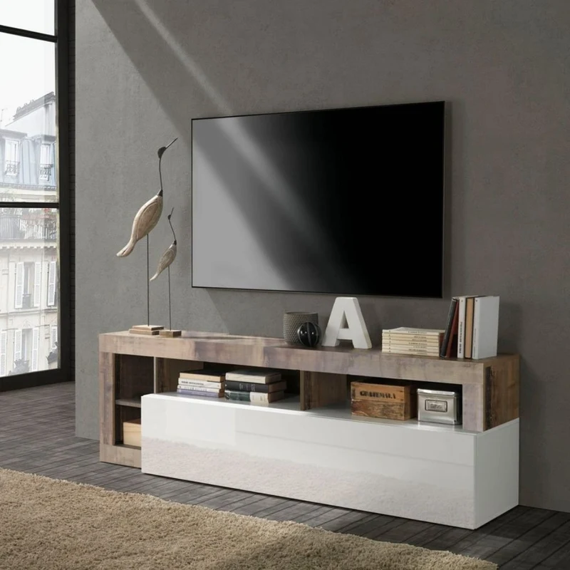 Mobile porta TV 184 cm colore bianco lucido e pero - Mogol