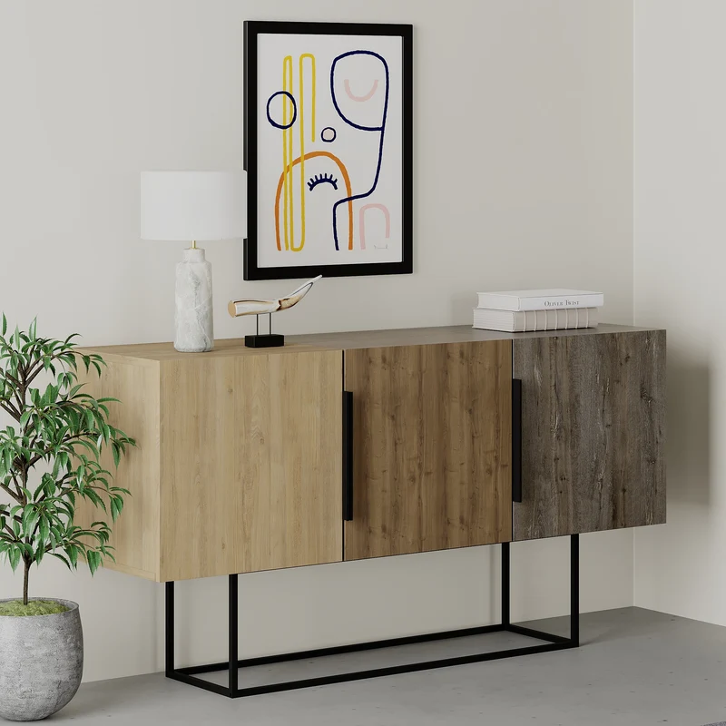 Madia 150 cm con 3 ante colore rovere noce e dark coffe - Tontini